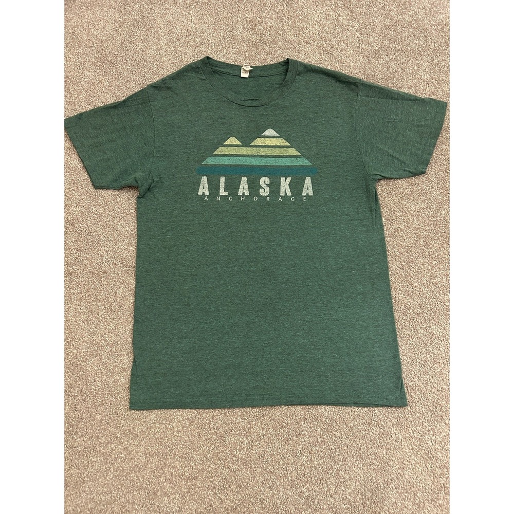 Alaska Anchorage T-Shirt Mens M Green Excellent Retro Mountain Tee